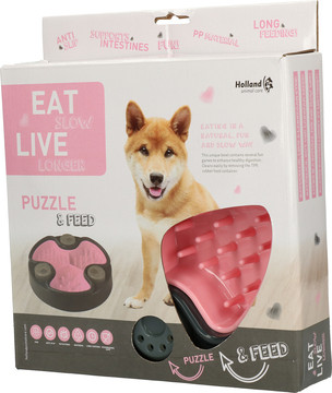 Eat Slow Live Longer voerbak Puzzle and Feed pink